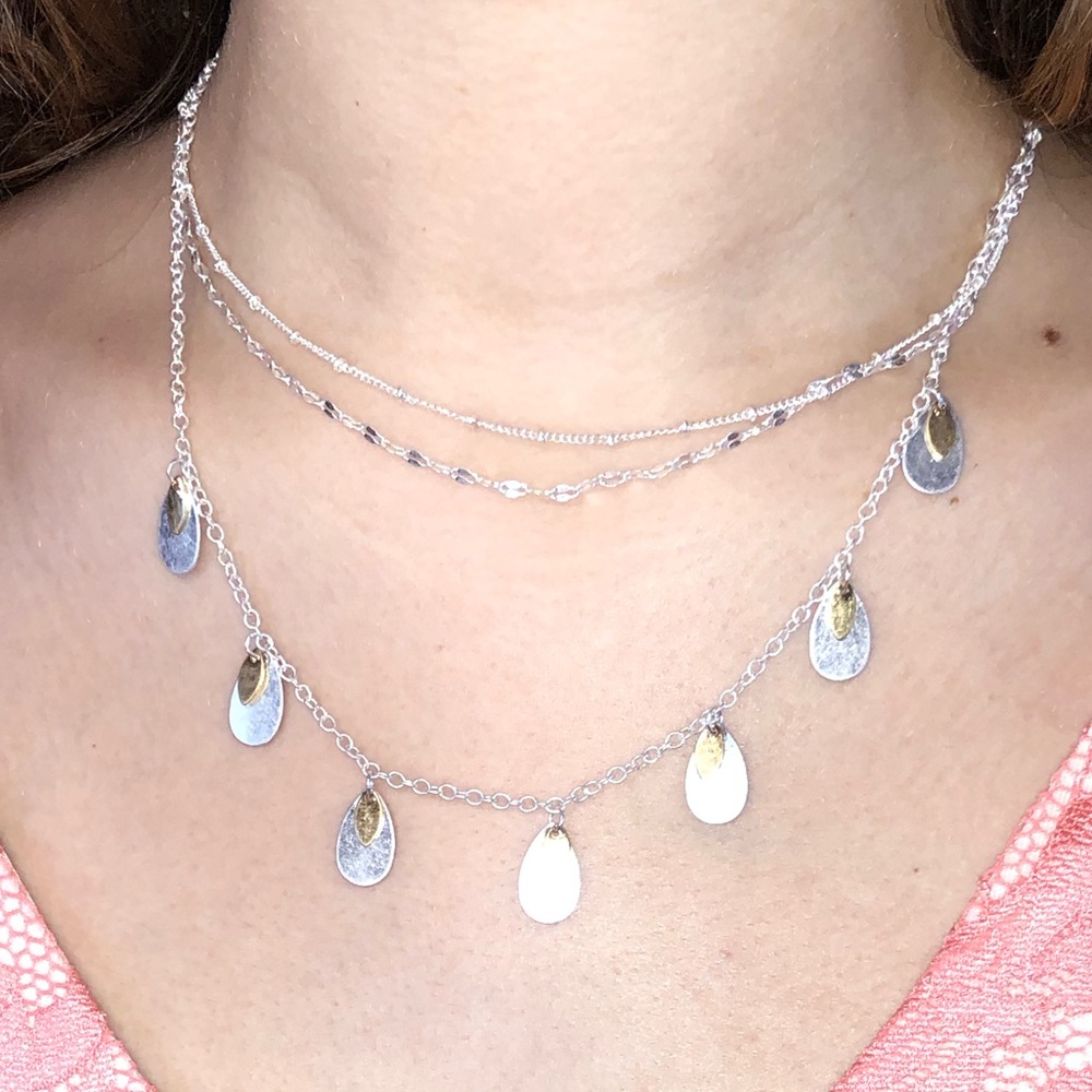 Hammered metal teardrop charm necklace